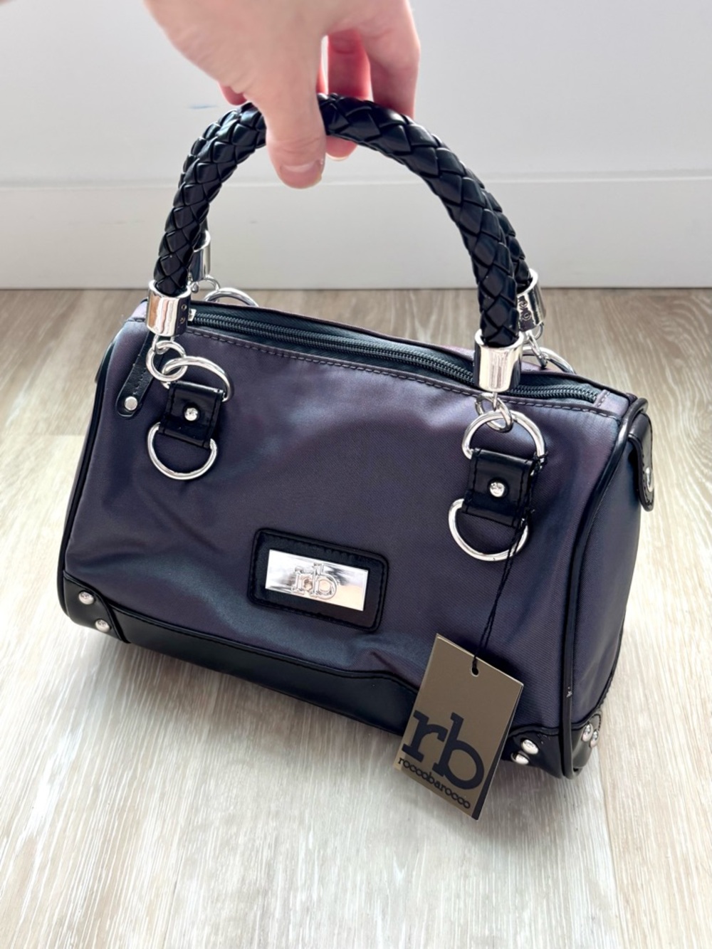 NWT Vintage 90’s Roccobarocco Shoulder Bag in Shimmering Gunmetal Purple